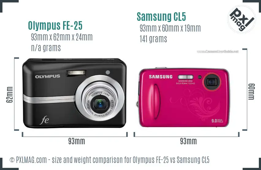 Olympus FE-25 vs Samsung CL5 size comparison