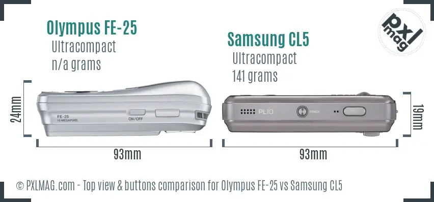 Olympus FE-25 vs Samsung CL5 top view buttons comparison