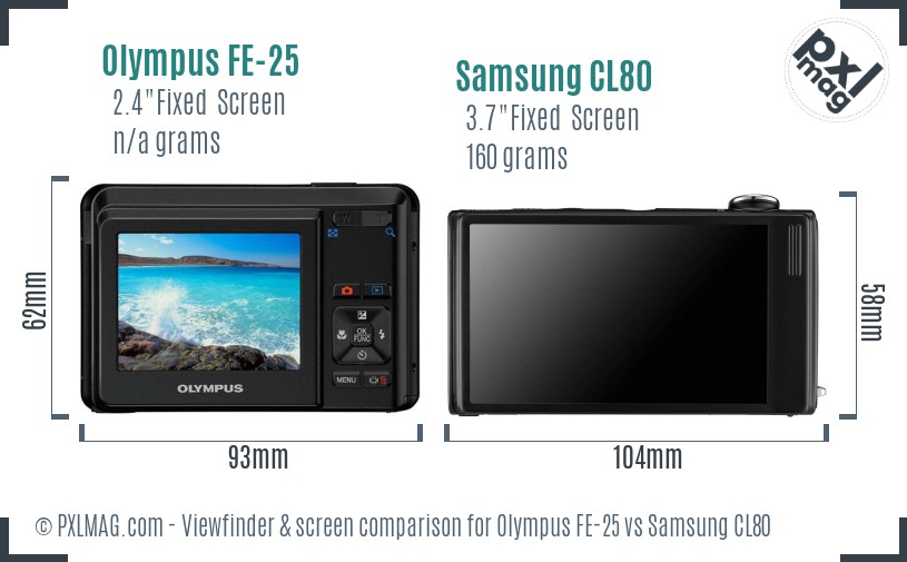 Olympus FE-25 vs Samsung CL80 Screen and Viewfinder comparison