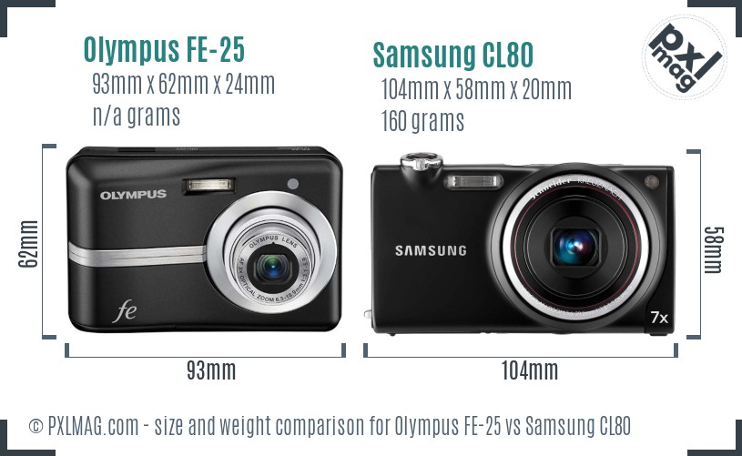 Olympus FE-25 vs Samsung CL80 size comparison