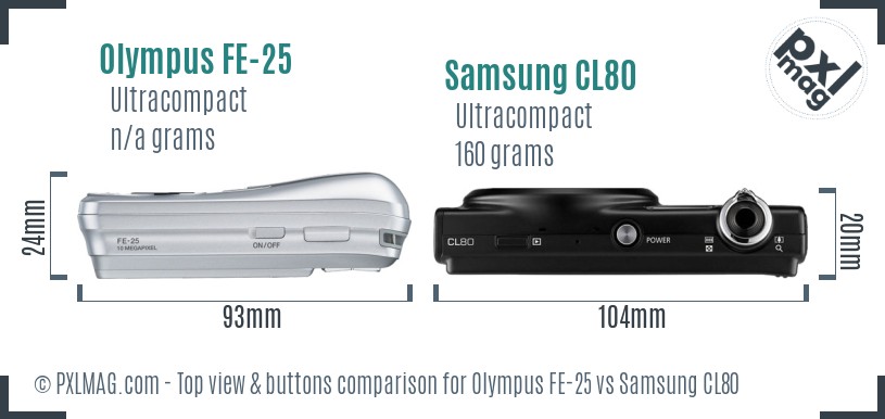 Olympus FE-25 vs Samsung CL80 top view buttons comparison