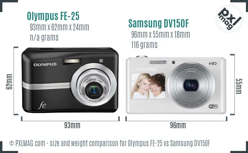 Olympus FE-25 vs Samsung DV150F size comparison