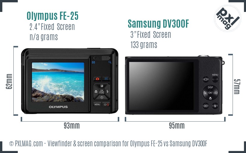 Olympus FE-25 vs Samsung DV300F Screen and Viewfinder comparison