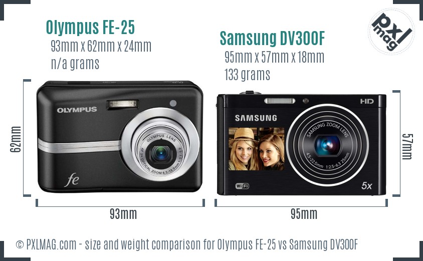 Olympus FE-25 vs Samsung DV300F size comparison