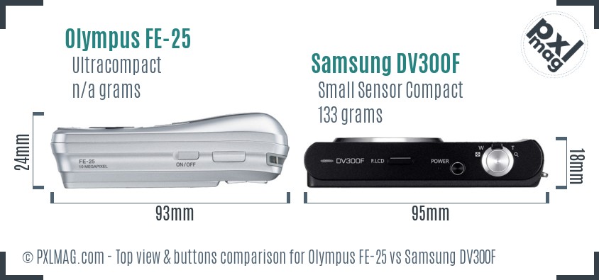 Olympus FE-25 vs Samsung DV300F top view buttons comparison