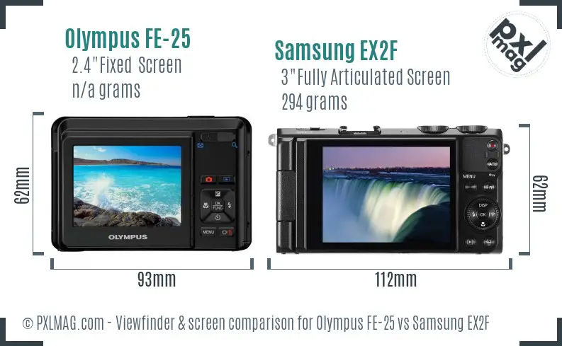 Olympus FE-25 vs Samsung EX2F Screen and Viewfinder comparison