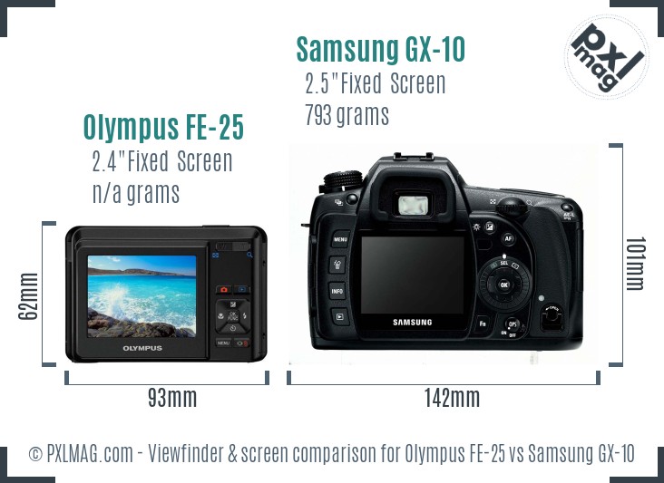 Olympus FE-25 vs Samsung GX-10 Screen and Viewfinder comparison
