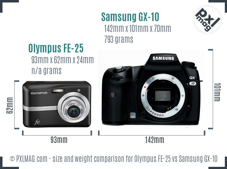 Olympus FE-25 vs Samsung GX-10 size comparison