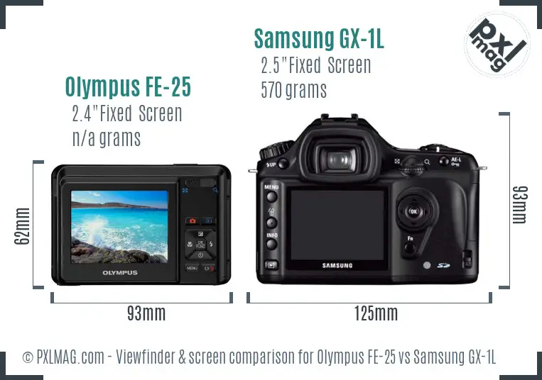Olympus FE-25 vs Samsung GX-1L Screen and Viewfinder comparison