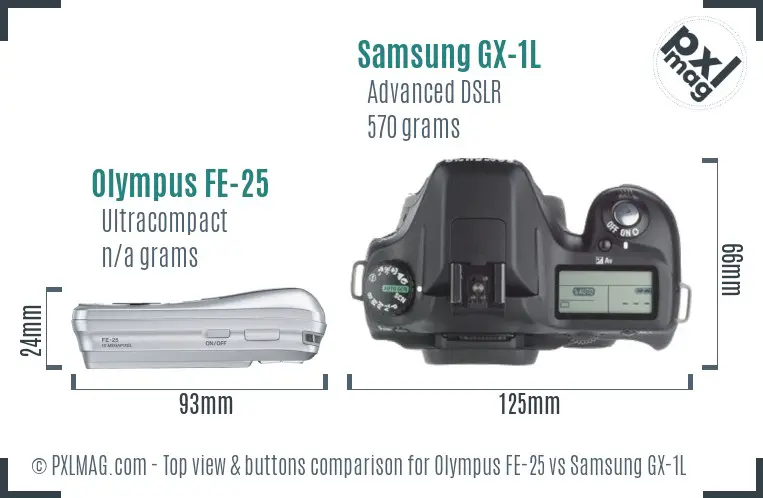 Olympus FE-25 vs Samsung GX-1L top view buttons comparison