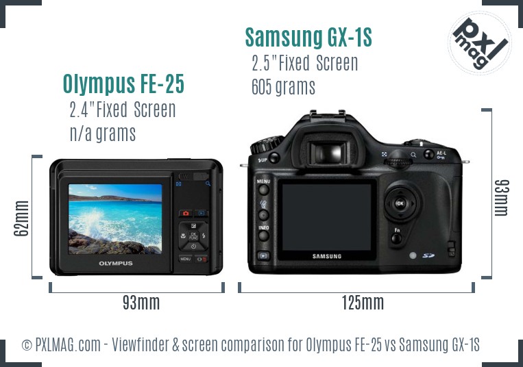 Olympus FE-25 vs Samsung GX-1S Screen and Viewfinder comparison