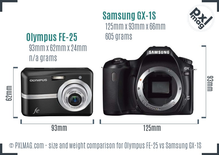 Olympus FE-25 vs Samsung GX-1S size comparison