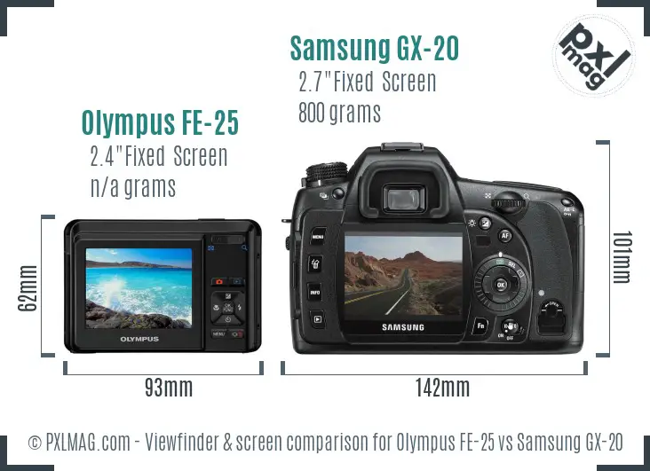 Olympus FE-25 vs Samsung GX-20 Screen and Viewfinder comparison