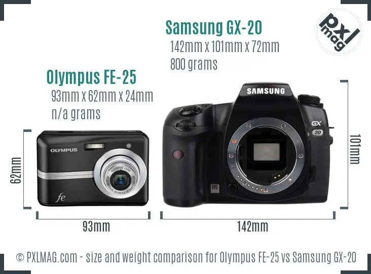 Olympus FE-25 vs Samsung GX-20 size comparison