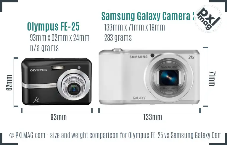 Olympus FE-25 vs Samsung Galaxy Camera 2 size comparison
