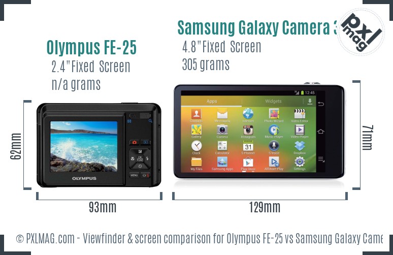 Olympus FE-25 vs Samsung Galaxy Camera 3G Screen and Viewfinder comparison