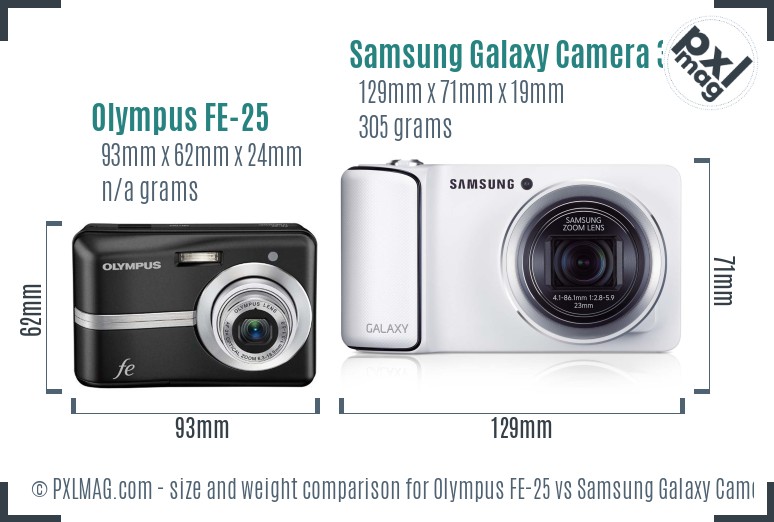 Olympus FE-25 vs Samsung Galaxy Camera 3G size comparison
