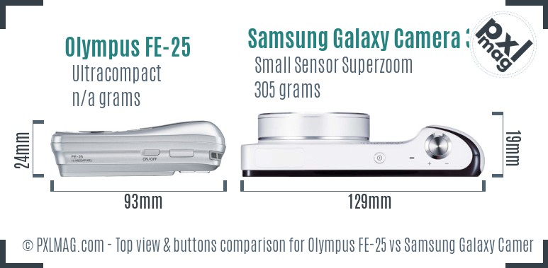 Olympus FE-25 vs Samsung Galaxy Camera 3G top view buttons comparison