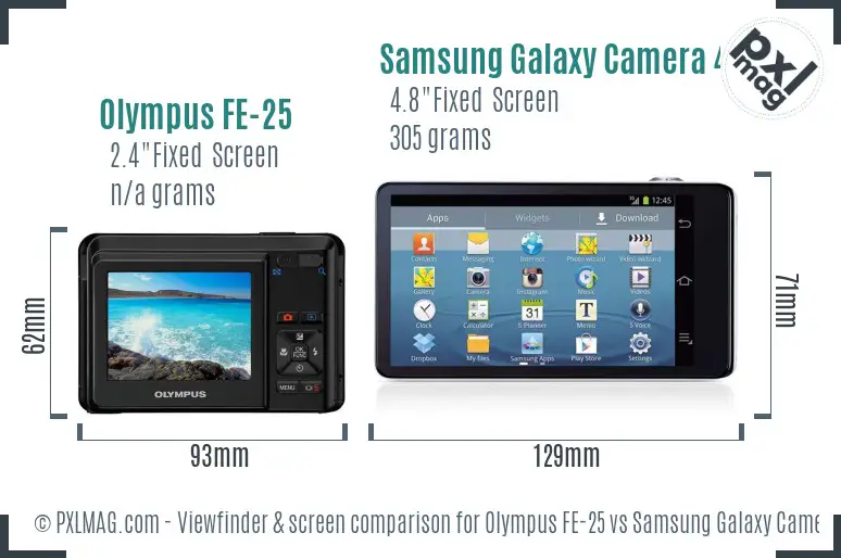Olympus FE-25 vs Samsung Galaxy Camera 4G Screen and Viewfinder comparison