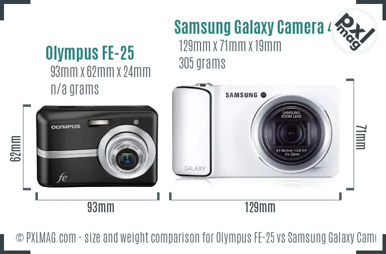 Olympus FE-25 vs Samsung Galaxy Camera 4G size comparison