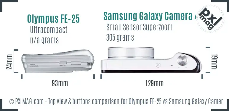 Olympus FE-25 vs Samsung Galaxy Camera 4G top view buttons comparison