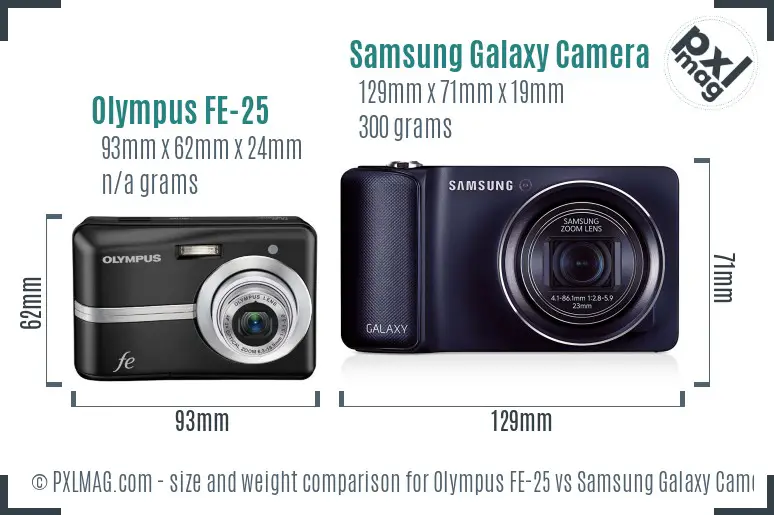 Olympus FE-25 vs Samsung Galaxy Camera size comparison