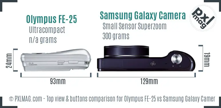 Olympus FE-25 vs Samsung Galaxy Camera top view buttons comparison