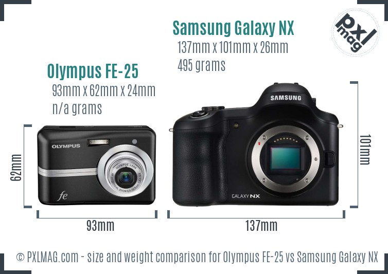 Olympus FE-25 vs Samsung Galaxy NX size comparison