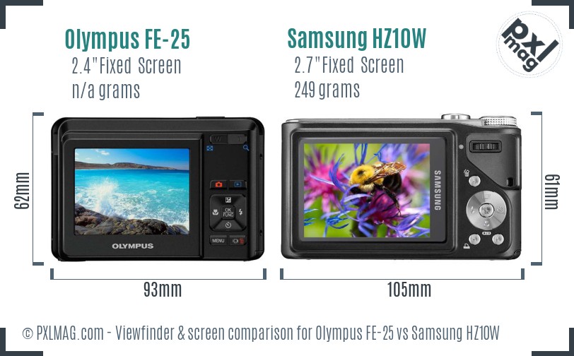 Olympus FE-25 vs Samsung HZ10W Screen and Viewfinder comparison
