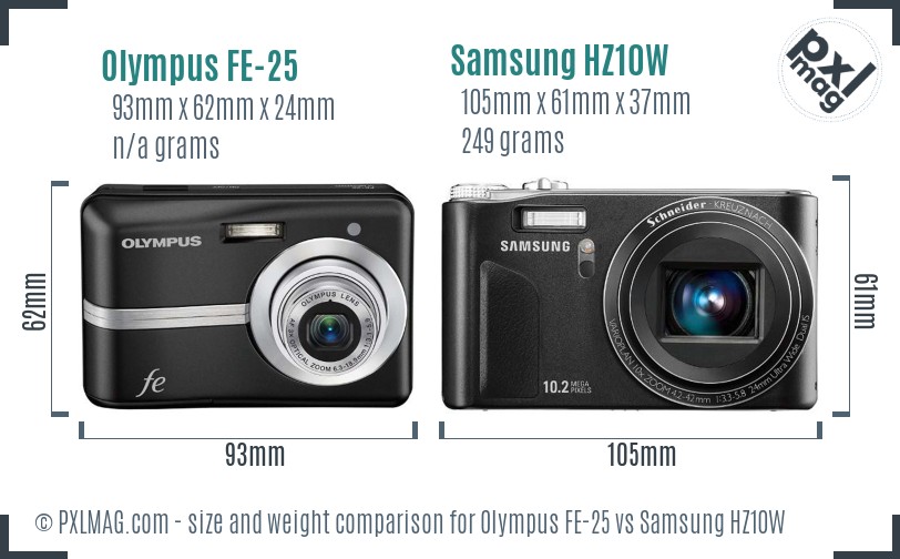 Olympus FE-25 vs Samsung HZ10W size comparison Olympus FE-25 vs Samsung HZ10W size comparison