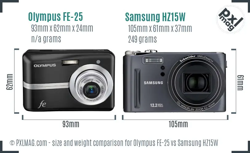Olympus FE-25 vs Samsung HZ15W size comparison Olympus FE-25 vs Samsung HZ15W size comparison