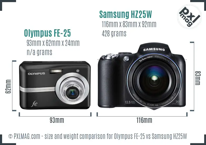 Olympus FE-25 vs Samsung HZ25W size comparison
