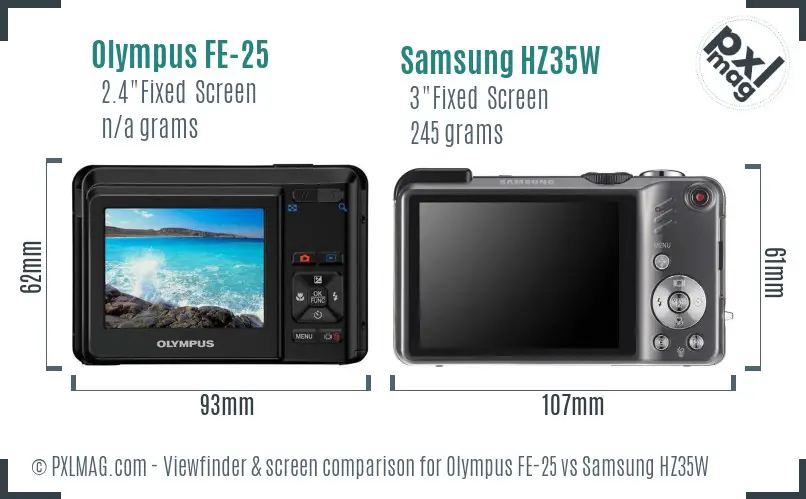 Olympus FE-25 vs Samsung HZ35W Screen and Viewfinder comparison