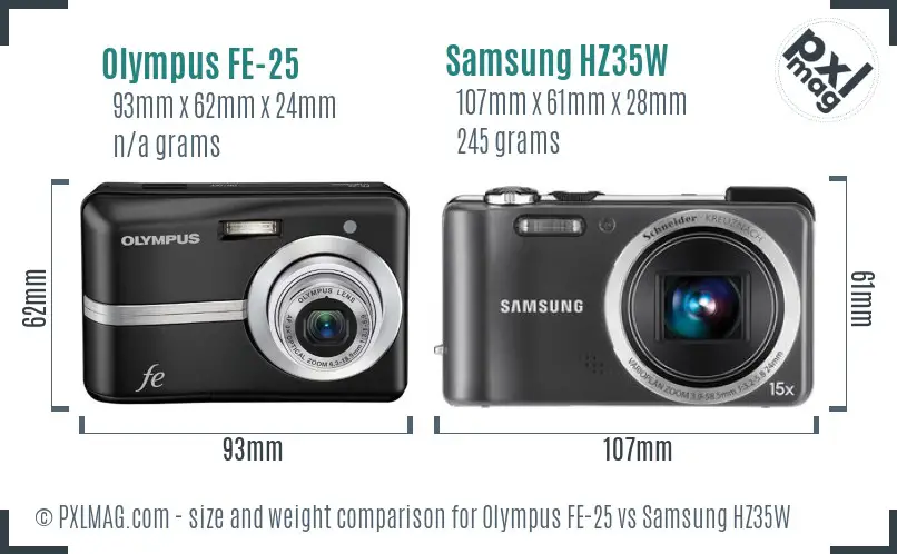 Olympus FE-25 vs Samsung HZ35W size comparison