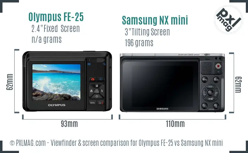 Olympus FE-25 vs Samsung NX mini Screen and Viewfinder comparison Olympus FE-25 vs Samsung NX mini Screen and Viewfinder comparison
