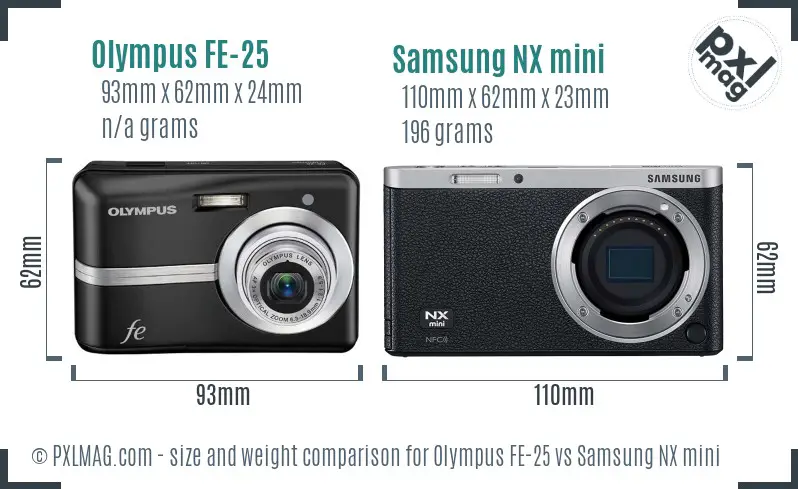 Olympus FE-25 vs Samsung NX mini size comparison Olympus FE-25 vs Samsung NX mini size comparison