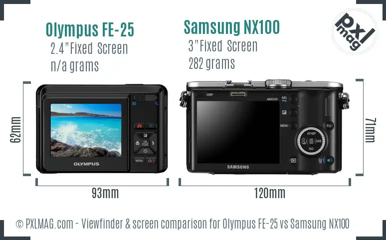 Olympus FE-25 vs Samsung NX100 Screen and Viewfinder comparison Olympus FE-25 vs Samsung NX100 Screen and Viewfinder comparison