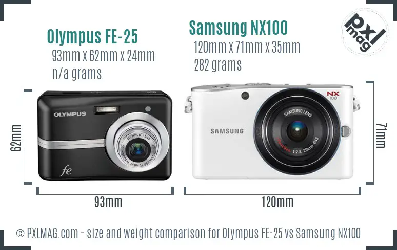 Olympus FE-25 vs Samsung NX100 size comparison Olympus FE-25 vs Samsung NX100 size comparison