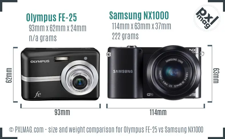 Olympus FE-25 vs Samsung NX1000 size comparison