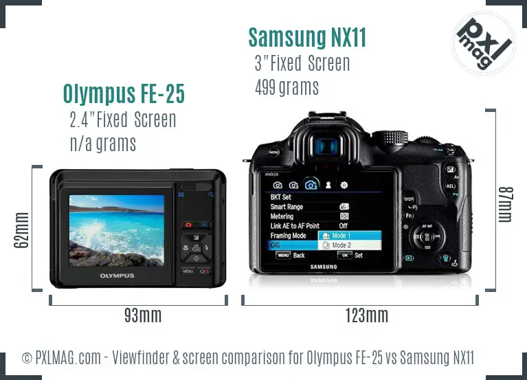 Olympus FE-25 vs Samsung NX11 Screen and Viewfinder comparison