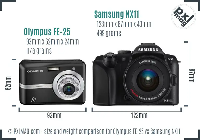 Olympus FE-25 vs Samsung NX11 size comparison