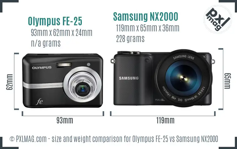 Olympus FE-25 vs Samsung NX2000 size comparison Olympus FE-25 vs Samsung NX2000 size comparison