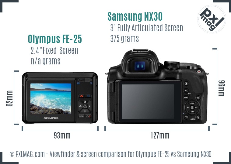 Olympus FE-25 vs Samsung NX30 Screen and Viewfinder comparison