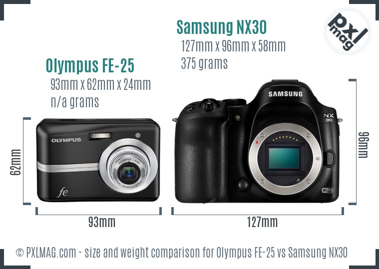 Olympus FE-25 vs Samsung NX30 size comparison Olympus FE-25 vs Samsung NX30 size comparison