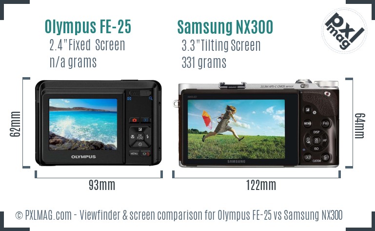 Olympus FE-25 vs Samsung NX300 Screen and Viewfinder comparison