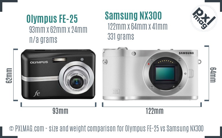 Olympus FE-25 vs Samsung NX300 size comparison