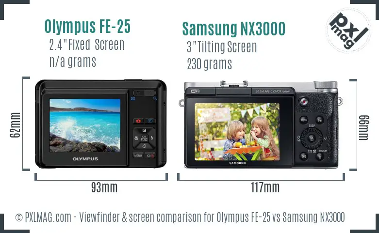 Olympus FE-25 vs Samsung NX3000 Screen and Viewfinder comparison