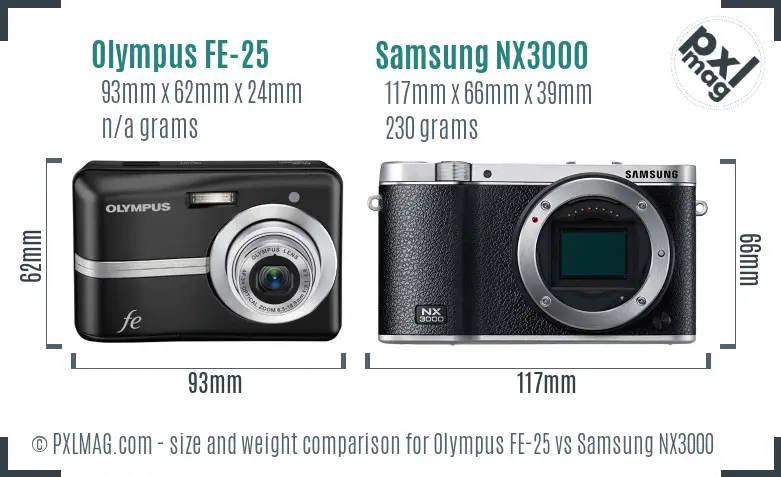 Olympus FE-25 vs Samsung NX3000 size comparison