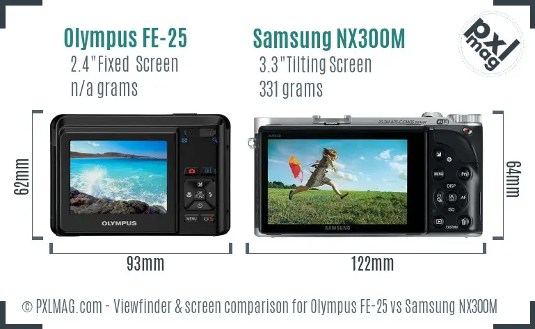 Olympus FE-25 vs Samsung NX300M Screen and Viewfinder comparison Olympus FE-25 vs Samsung NX300M Screen and Viewfinder comparison