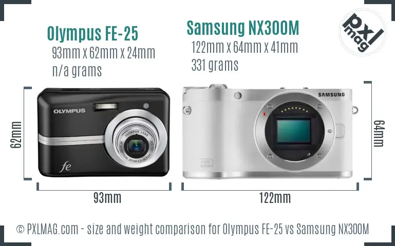 Olympus FE-25 vs Samsung NX300M size comparison Olympus FE-25 vs Samsung NX300M size comparison